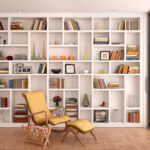 3d illustration of white shelves for decoration and a library in the interior
